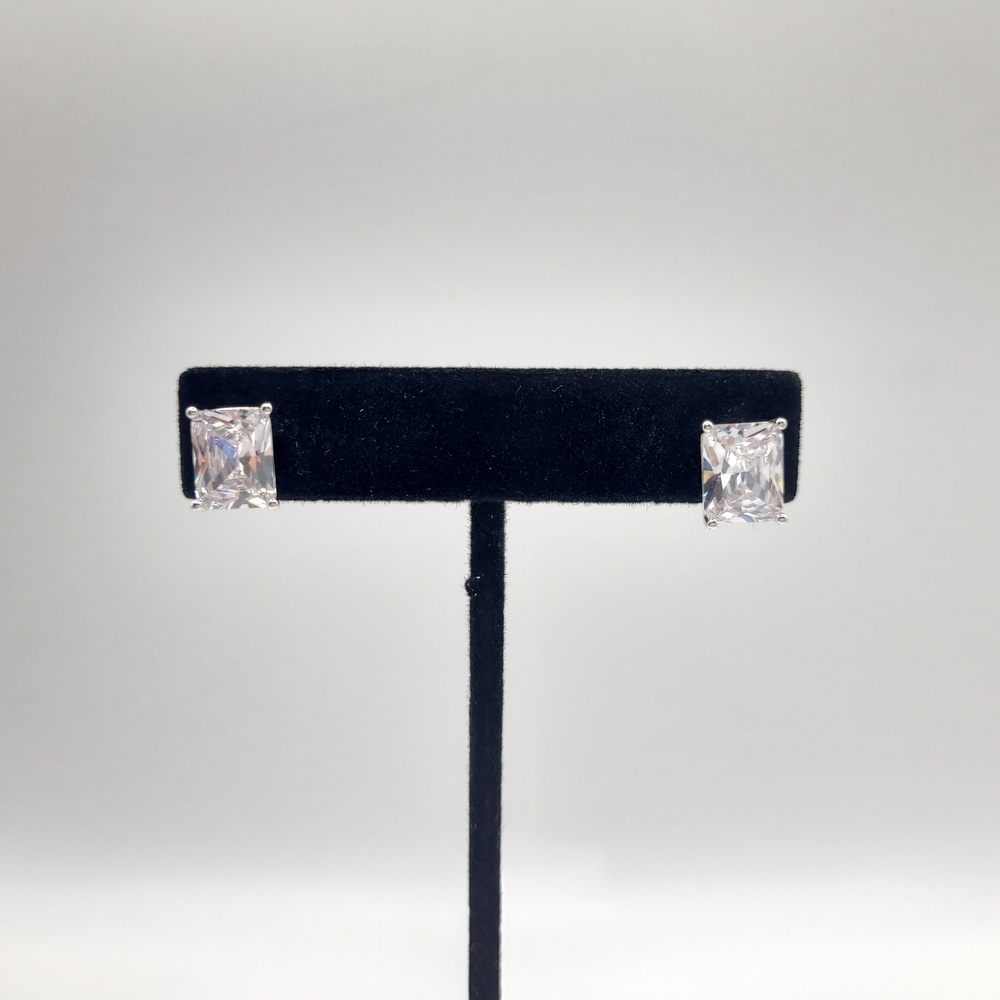 925 Sterling Silver Princess Cut CZ Stud Earrings Classic Sparkle